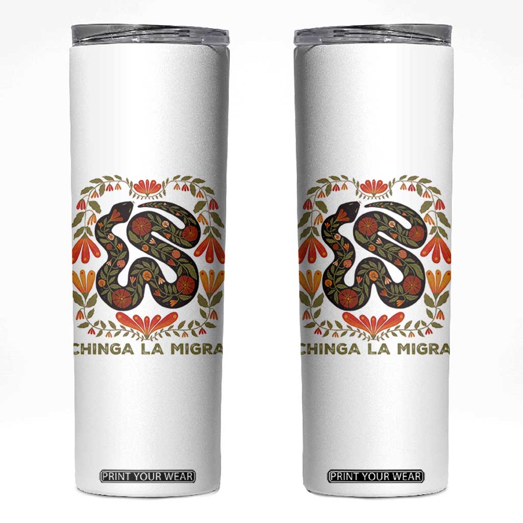 Immigrant Rights Skinny Tumbler Chinga La Migra TS10 White Print Your Wear