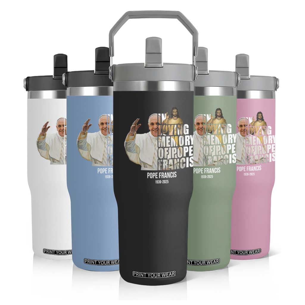 In Loving Memory of Pope Francis Flip Straw Tumbler Viva il Papa 1936-2025 TS02 Print Your Wear