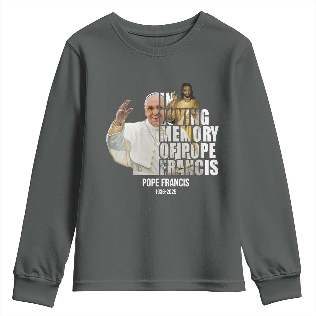 In Loving Memory of Pope Francis Youth Sweatshirt Viva il Papa 1936-2025 TS02 Dark Heather Print Your Wear