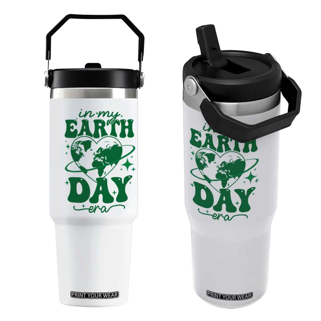 In My Earth Day Era Flip Straw Tumbler Cute Groovy Planet Heart TS02 One Size: 30 oz White Print Your Wear