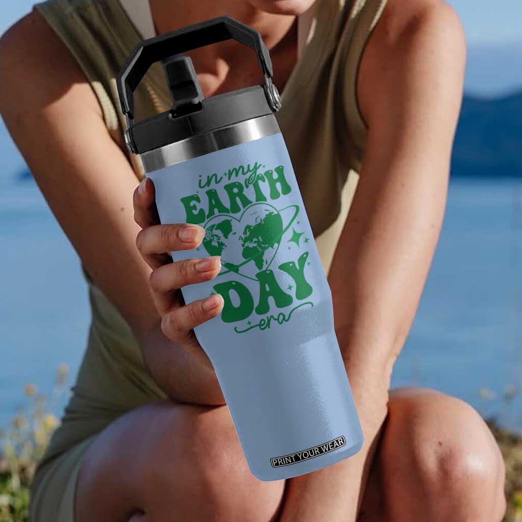 In My Earth Day Era Flip Straw Tumbler Cute Groovy Planet Heart TS02 One Size: 30 oz Light Blue Print Your Wear