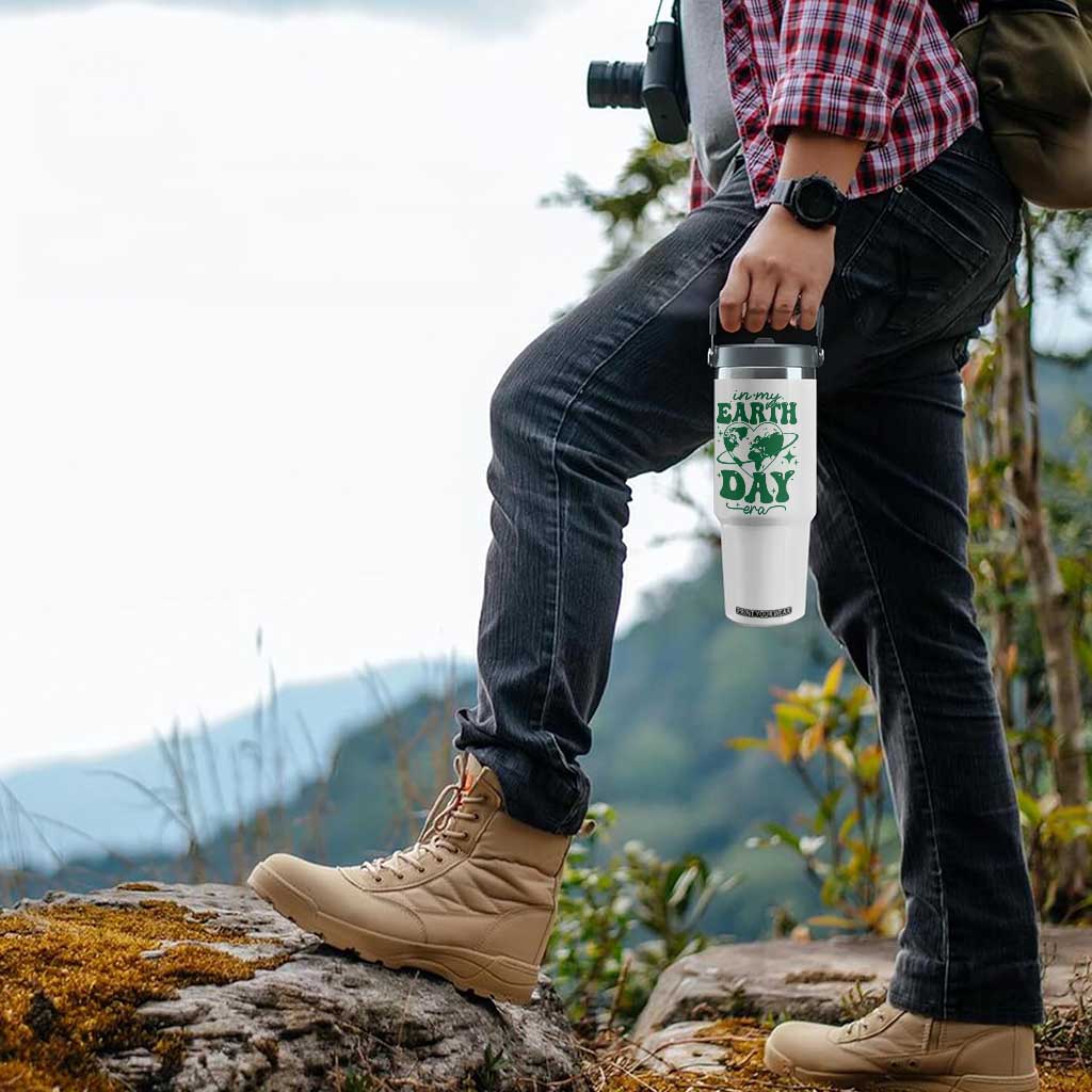 In My Earth Day Era Flip Straw Tumbler Cute Groovy Planet Heart TS02 Print Your Wear