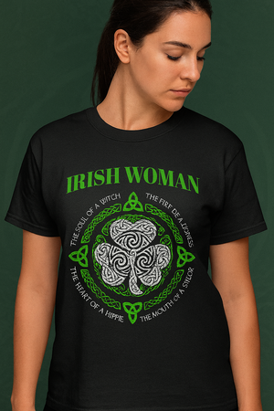 Irish Woman Pride T Shirt The Soul of A Witch Celtic Shamrock Feminist TS09 Print Your Wear