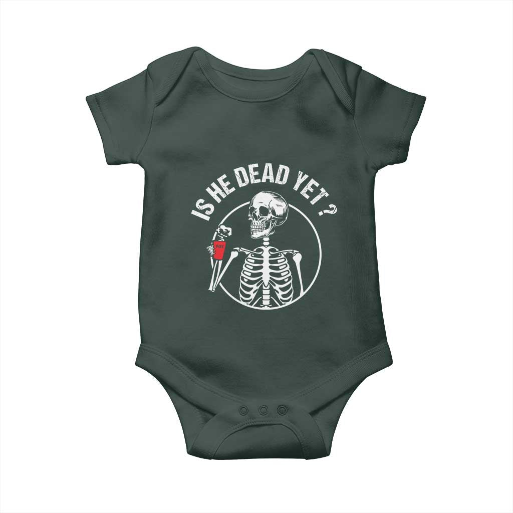 Is He Dead Yet Subtle FDT Baby Onesie Funny Skeleton Drinking Coffee TS02 Print Your Wear