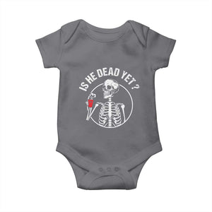 Is He Dead Yet Subtle FDT Baby Onesie Funny Skeleton Drinking Coffee TS02 Charcoal Print Your Wear