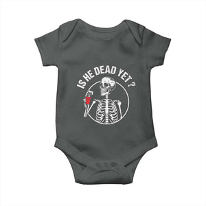 Is He Dead Yet Subtle FDT Baby Onesie Funny Skeleton Drinking Coffee TS02 Dark Heather Print Your Wear