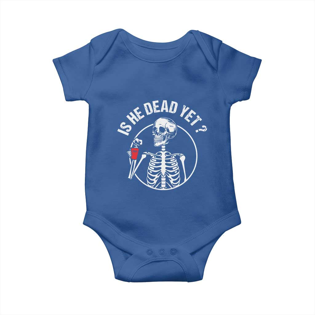 Is He Dead Yet Subtle FDT Baby Onesie Funny Skeleton Drinking Coffee TS02 Royal Blue Print Your Wear