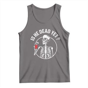 Is He Dead Yet Subtle FDT Tank Top Funny Skeleton Drinking Coffee TS02 Deep Heather Print Your Wear