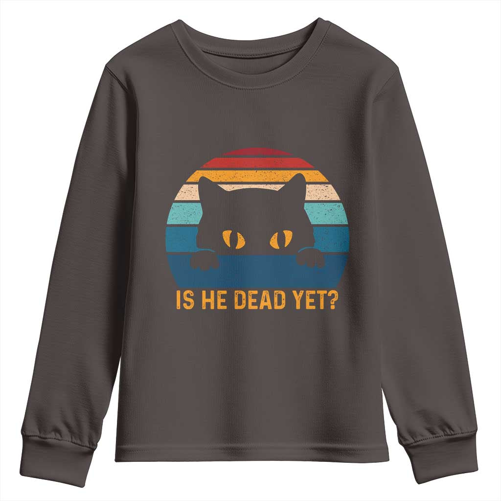 Is He Dead Yet Youth Sweatshirt Retro Cat Funny Vintage TS10 Dark Chocolate Print Your Wear