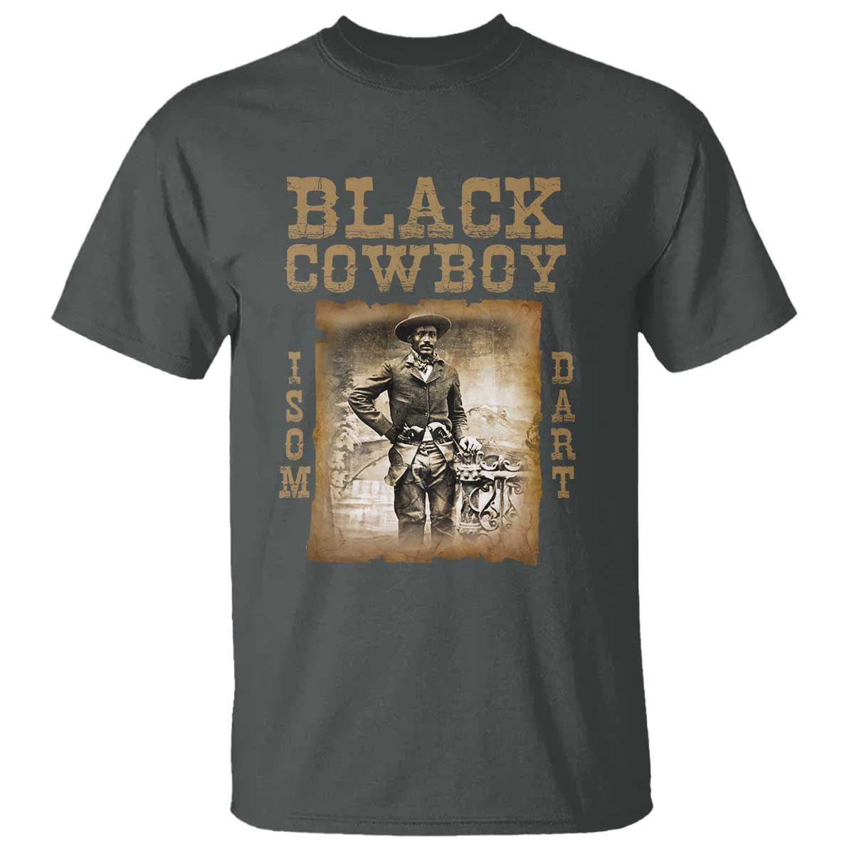 Isom Dart T Shirt Black Cowboy Western Legend Vintage TS02 Dark Heather Print Your Wear