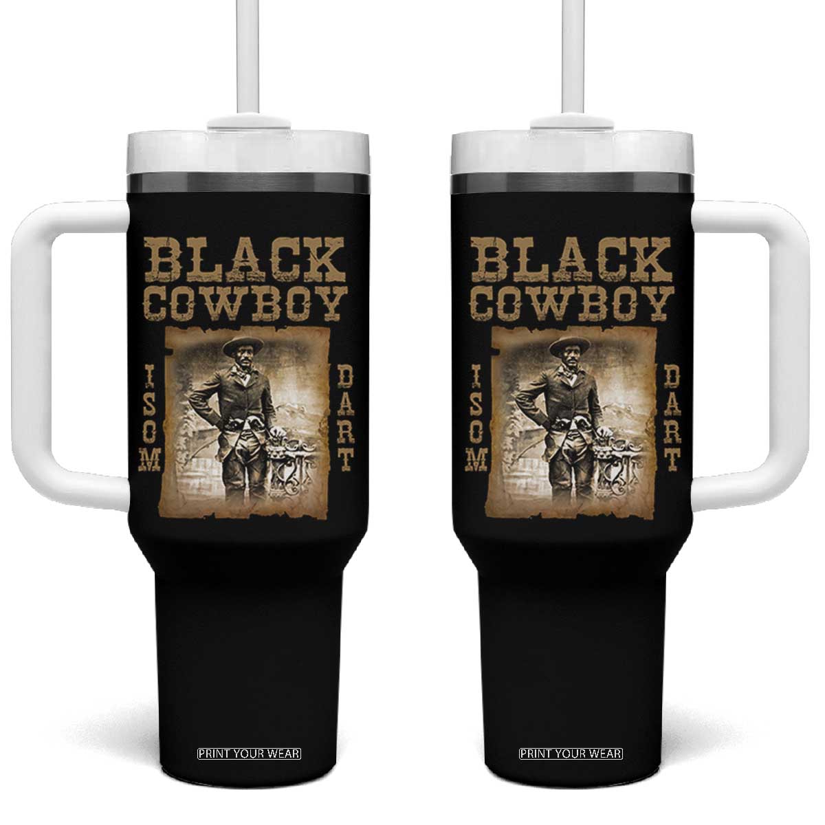 Isom Dart Tumbler With Handle Black Cowboy Western Legend Vintage TS02 One Size: 40 oz Black Print Your Wear