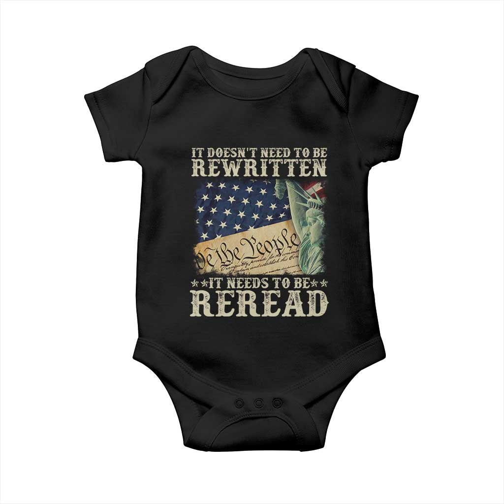 It Doesn't Need To Be Rewritten It Needs To Be Reread Baby Onesie We The People Vintage American Flag TS11 Black Print Your Wear