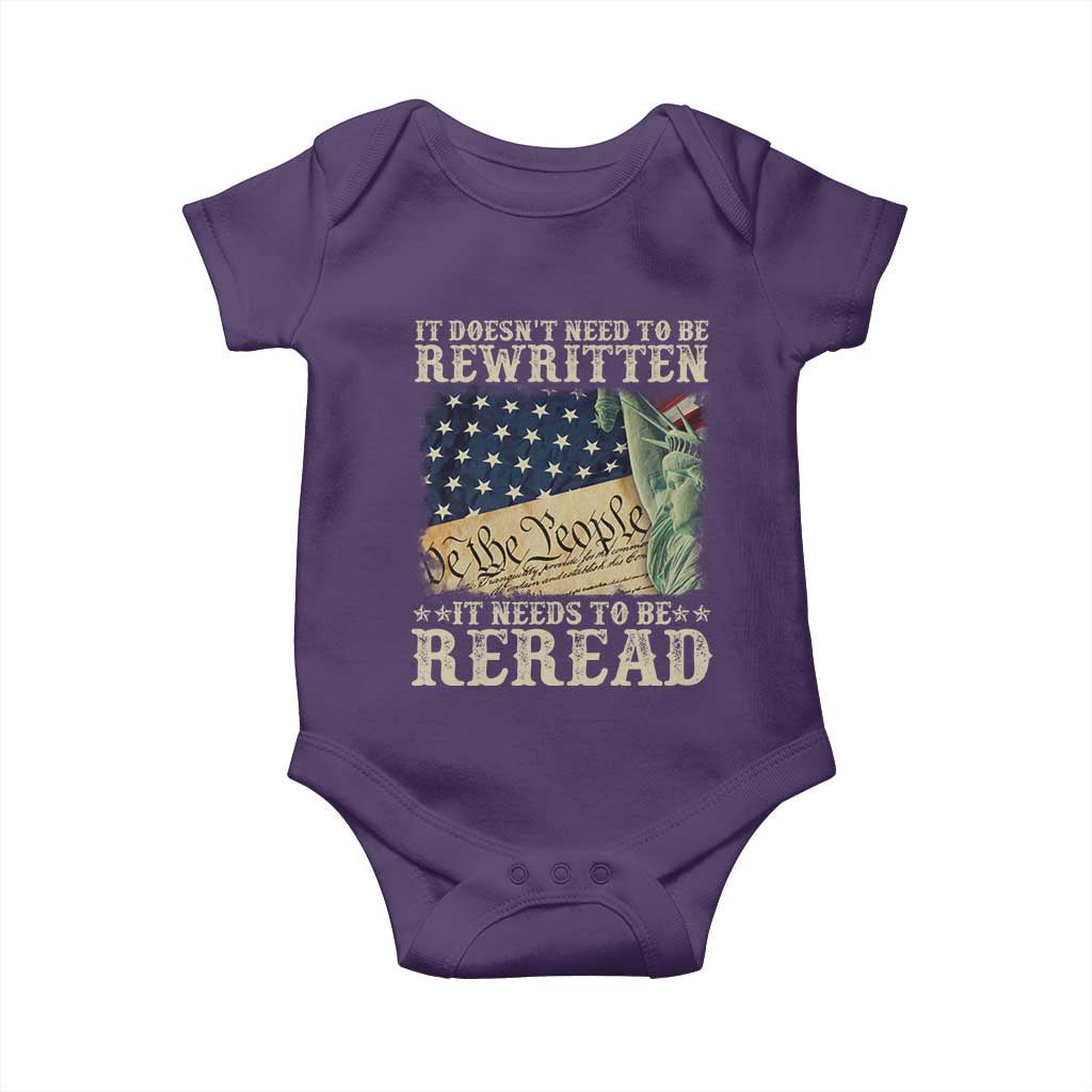 It Doesn't Need To Be Rewritten It Needs To Be Reread Baby Onesie We The People Vintage American Flag TS11 Purple Print Your Wear