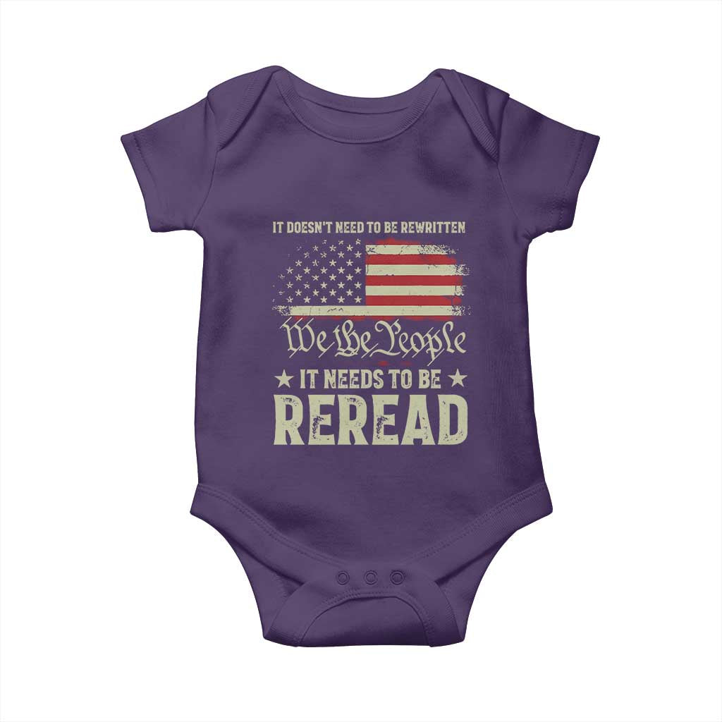 It Doesn't Need To Be Rewritten It Needs To Be Reread Baby Onesie We The People Vintage Flag TS11 Purple Print Your Wear