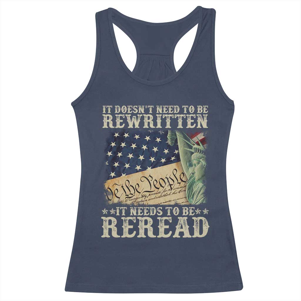 It Doesn't Need To Be Rewritten It Needs To Be Reread Racerback Tank Top We The People Vintage American Flag TS11 Navy Print Your Wear