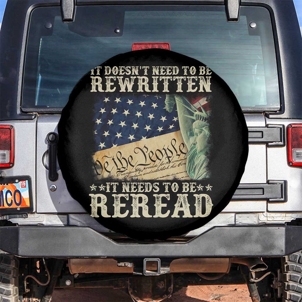 It Doesn't Need To Be Rewritten It Needs To Be Reread Spare Tire Cover We The People Vintage American Flag TS11 No hole Black Print Your Wear