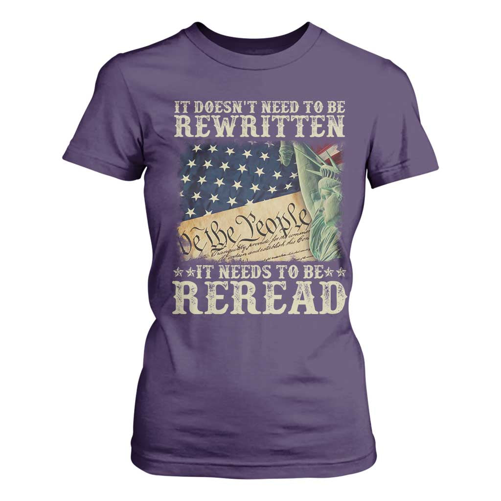 It Doesn't Need To Be Rewritten It Needs To Be Reread T Shirt For Women We The People Vintage American Flag TS11 Purple Print Your Wear