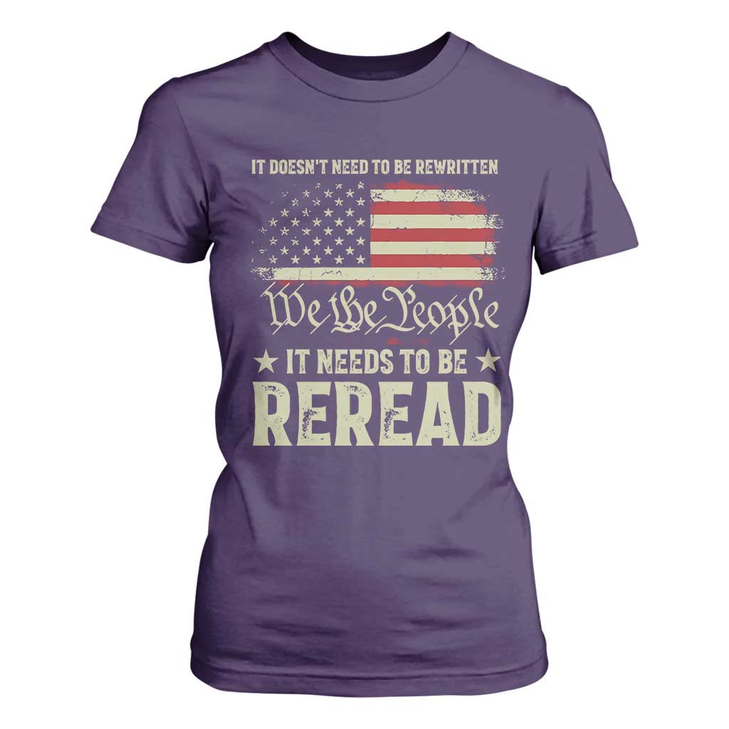 It Doesn't Need To Be Rewritten It Needs To Be Reread T Shirt For Women We The People Vintage Flag TS11 Purple Print Your Wear