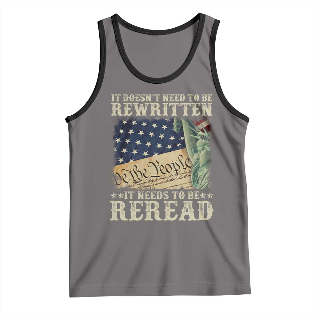 It Doesn't Need To Be Rewritten It Needs To Be Reread Tank Top We The People Vintage American Flag TS11 Deep Heather Black Print Your Wear