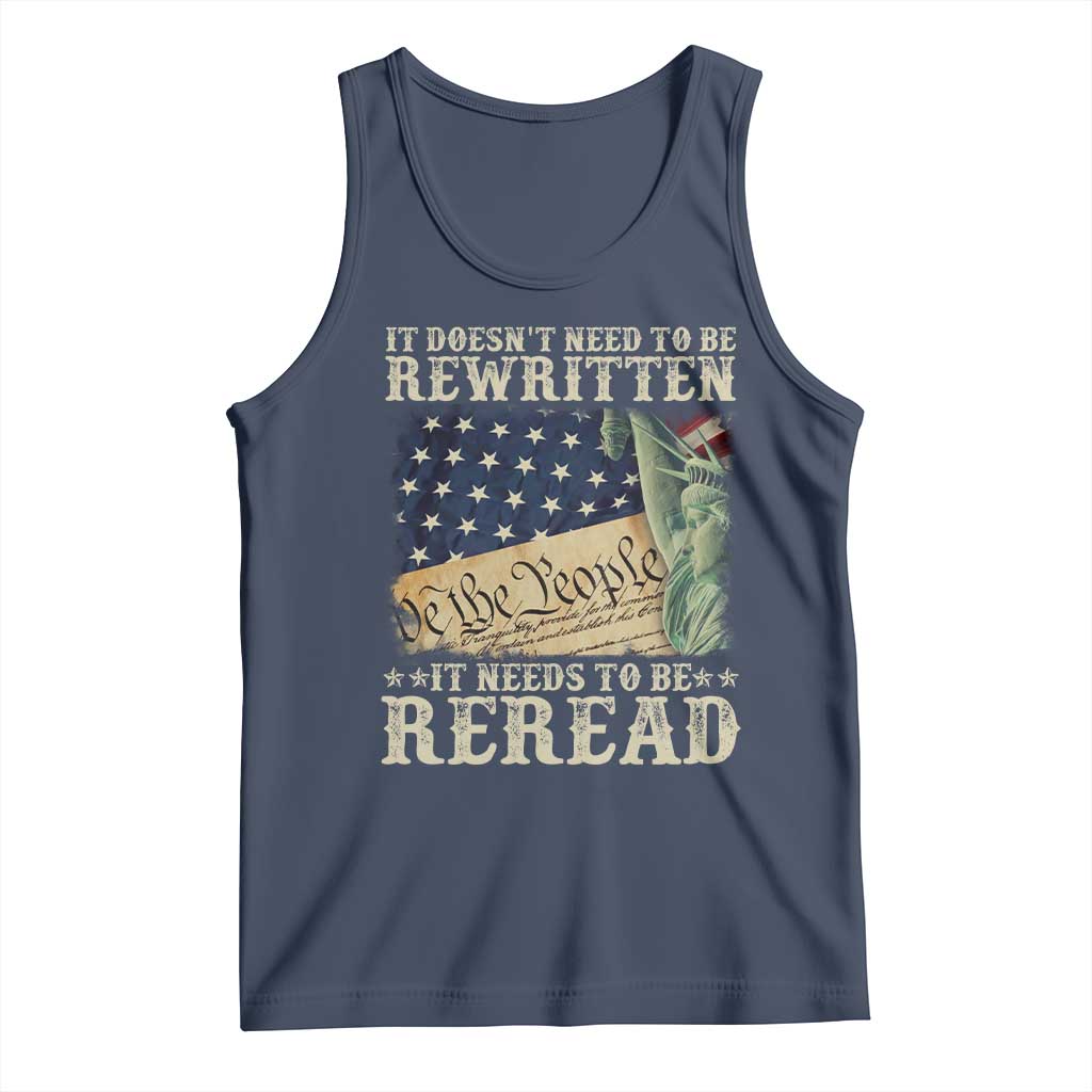 It Doesn't Need To Be Rewritten It Needs To Be Reread Tank Top We The People Vintage American Flag TS11 Navy Print Your Wear