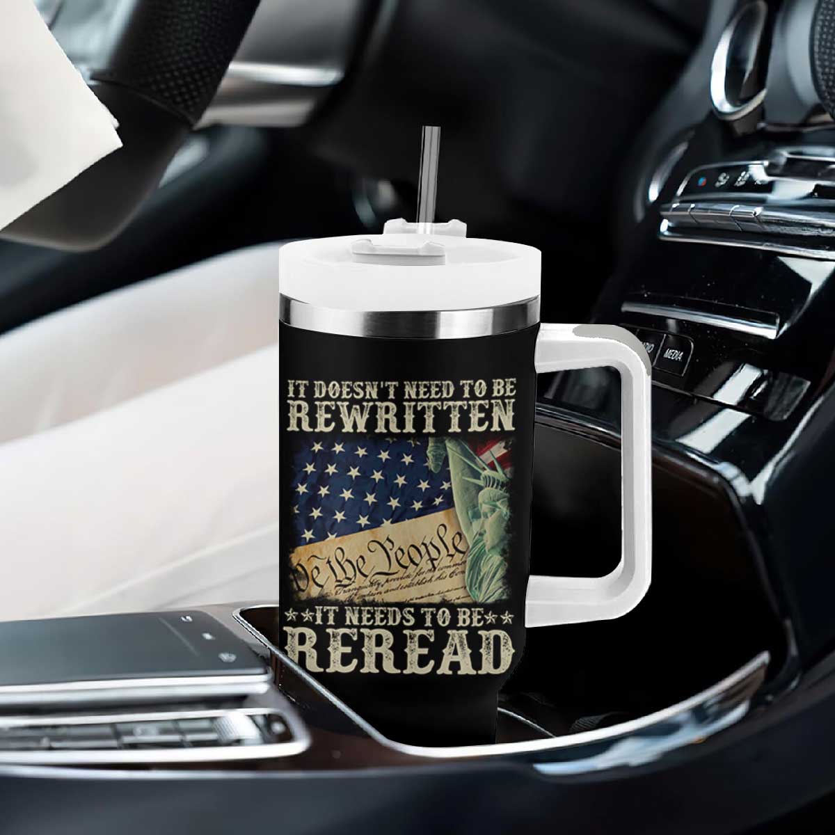 It Doesn't Need To Be Rewritten It Needs To Be Reread Tumbler With Handle We The People Vintage American Flag TS11 Print Your Wear