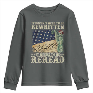 It Doesn't Need To Be Rewritten It Needs To Be Reread Youth Sweatshirt We The People Vintage American Flag TS11 Dark Heather Print Your Wear