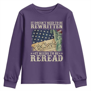 It Doesn't Need To Be Rewritten It Needs To Be Reread Youth Sweatshirt We The People Vintage American Flag TS11 Purple Print Your Wear