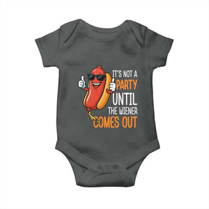 It's Not A Party Until The Wiener Comes Out Baby Onesie Funny Hot Dog Joke BBQ 4th of July Cookout TS02 Dark Heather Print Your Wear