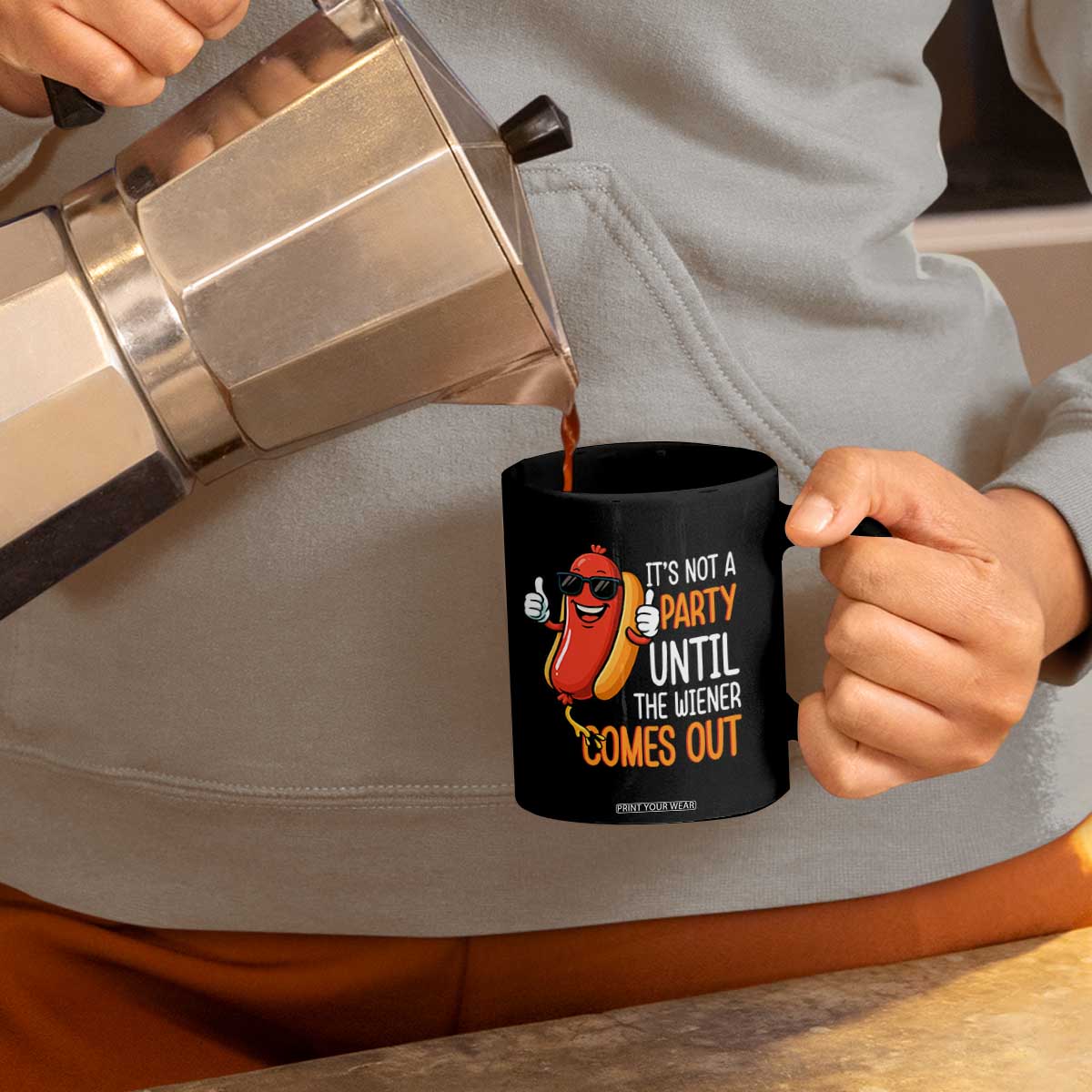 It's Not A Party Until The Wiener Comes Out Coffee Mug Funny Hot Dog Joke BBQ 4th of July Cookout TS02 Print Your Wear
