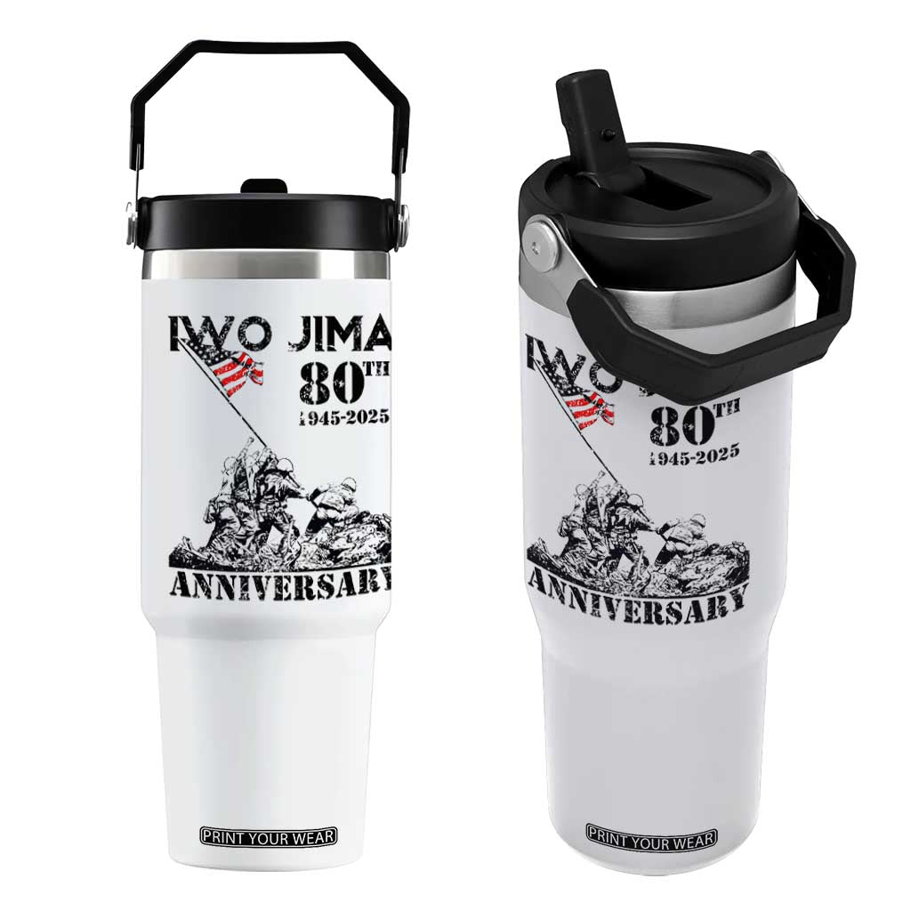 Iwo Jima WWII Veteran Flip Straw Tumbler 80th Anniversary 4th of July US Flag TS02 One Size: 30 oz White Print Your Wear
