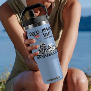 Iwo Jima WWII Veteran Flip Straw Tumbler 80th Anniversary 4th of July US Flag TS02 One Size: 30 oz Light Blue Print Your Wear