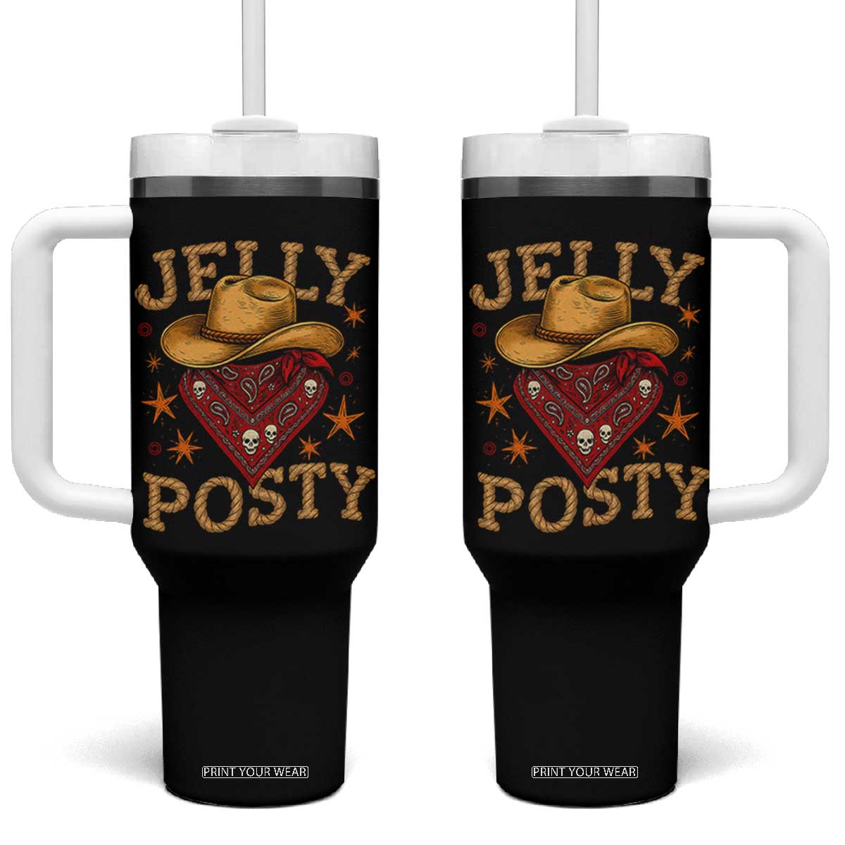 Jelly Posty Cowboy Bandana Tumbler With Handle Funny Country Western Rodeo TS02 One Size: 40 oz Black Print Your Wear