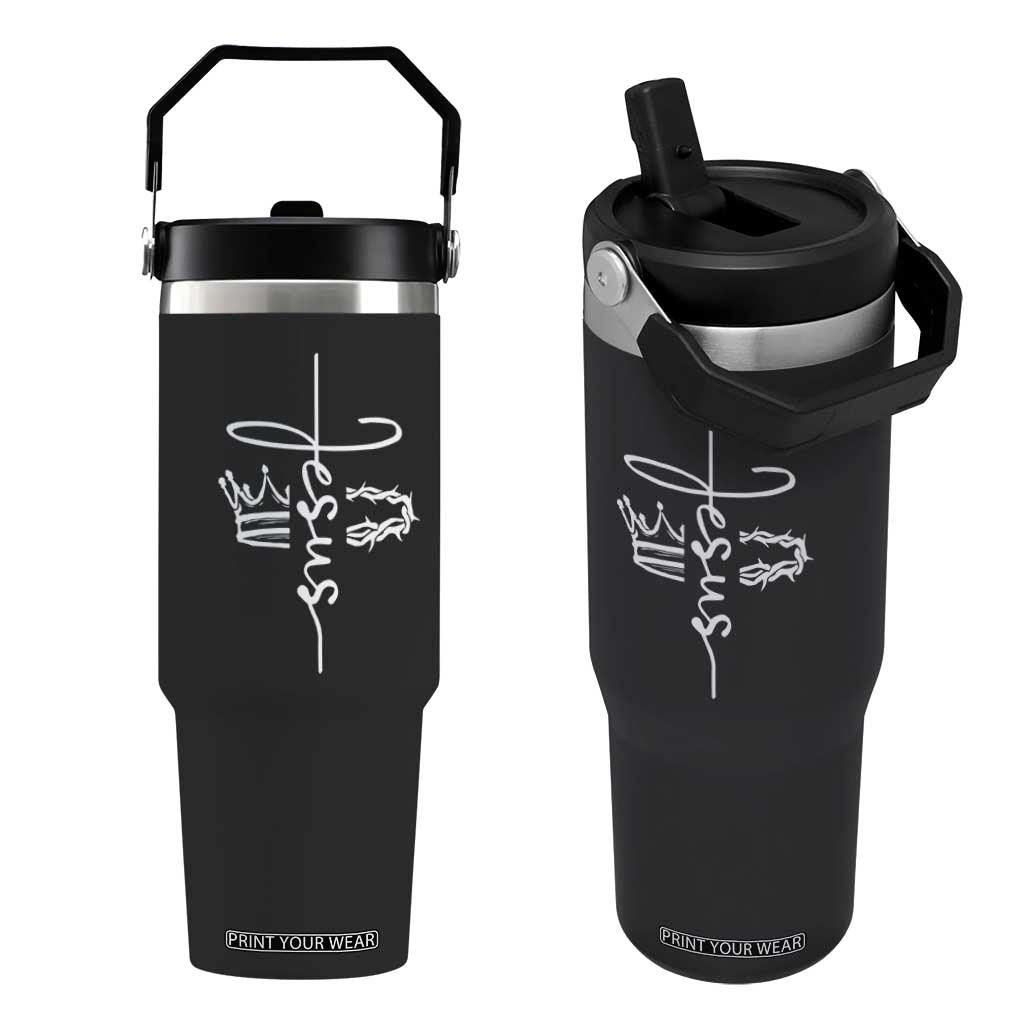 Jesus Christian Lord & Savior Crown of Thorns Flip Straw Tumbler TS11 One Size: 30 oz Black Print Your Wear