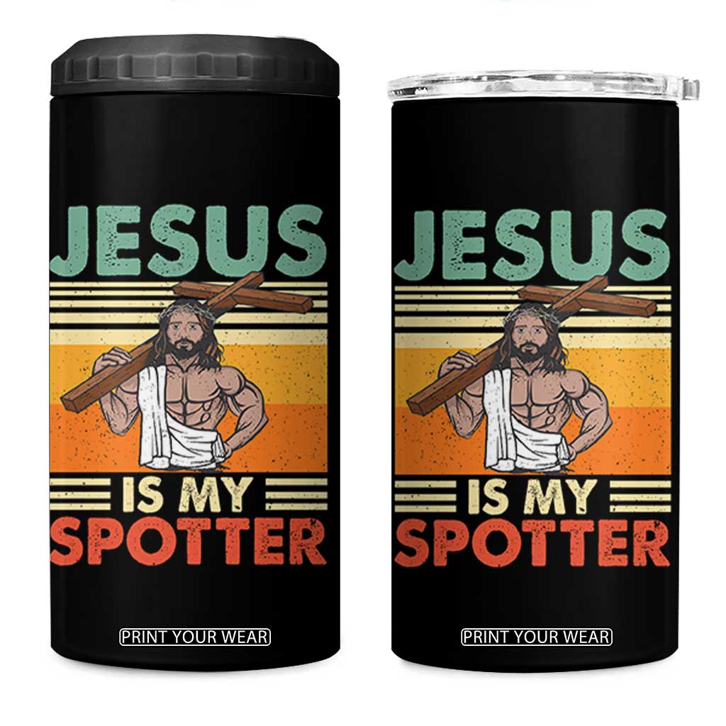 Jesus Is My Spotter 4 in 1 Can Cooler Tumbler Funny Gym Christian Fitness TS02 One Size: 16 oz Black Print Your Wear