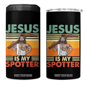 Jesus Is My Spotter 4 in 1 Can Cooler Tumbler Funny Gym Christian Fitness TS02 One Size: 16 oz Black Print Your Wear