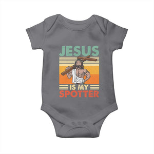 Jesus Is My Spotter Baby Onesie Funny Gym Christian Fitness TS02 Charcoal Print Your Wear