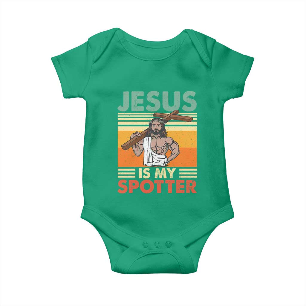 Jesus Is My Spotter Baby Onesie Funny Gym Christian Fitness TS02 Irish Green Print Your Wear