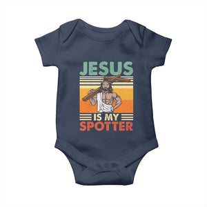 Jesus Is My Spotter Baby Onesie Funny Gym Christian Fitness TS02 Navy Print Your Wear