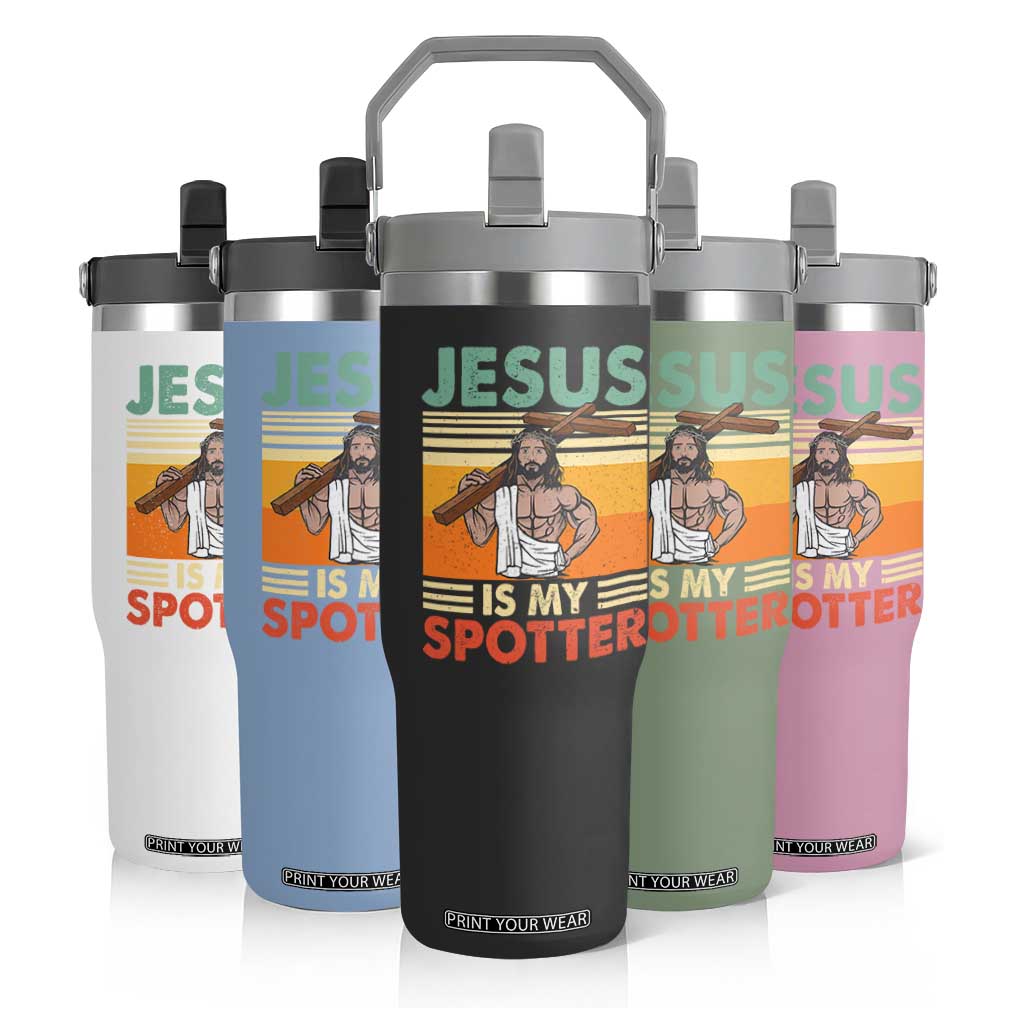 Jesus Is My Spotter Flip Straw Tumbler Funny Gym Christian Fitness TS02 Print Your Wear