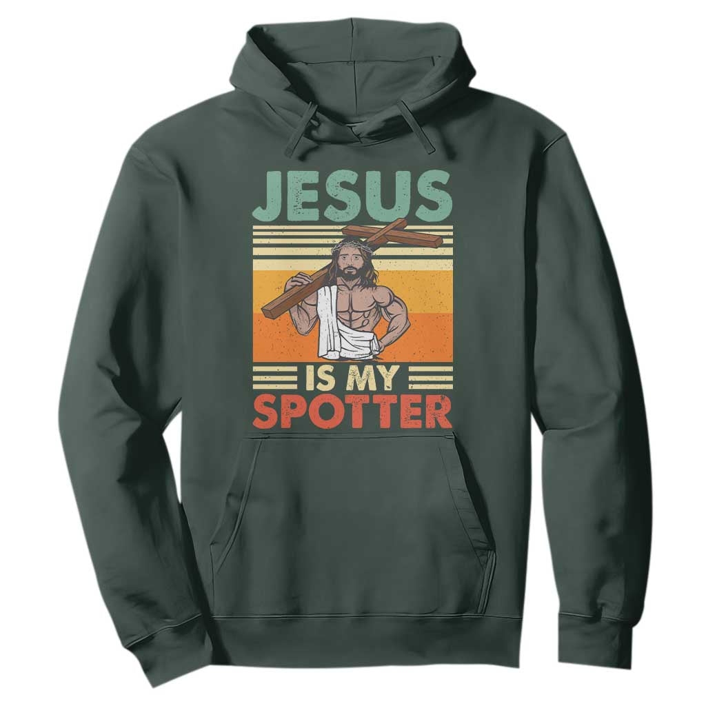 Jesus Is My Spotter Hoodie Funny Gym Christian Fitness TS02 Dark Forest Green Print Your Wear