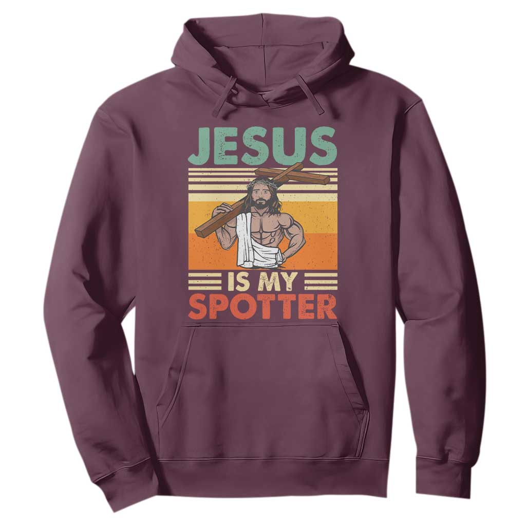 Jesus Is My Spotter Hoodie Funny Gym Christian Fitness TS02 Maroon Print Your Wear