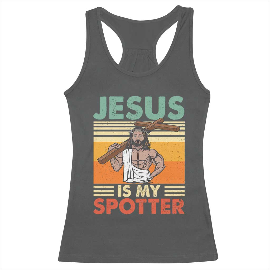 Jesus Is My Spotter Racerback Tank Top Funny Gym Christian Fitness TS02 Dark Heather Print Your Wear