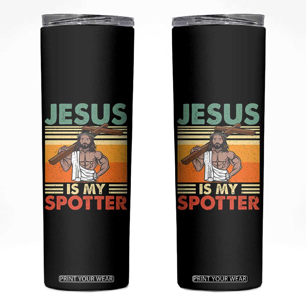 Jesus Is My Spotter Skinny Tumbler Funny Gym Christian Fitness TS02 Black Print Your Wear