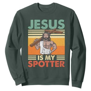 Jesus Is My Spotter Sweatshirt Funny Gym Christian Fitness TS02 Dark Forest Green Print Your Wear