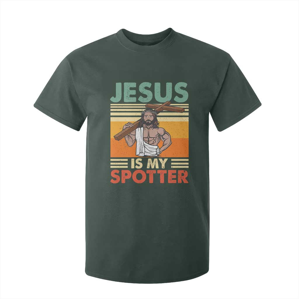 Jesus Is My Spotter T Shirt For Kid Funny Gym Christian Fitness TS02 Dark Forest Green Print Your Wear