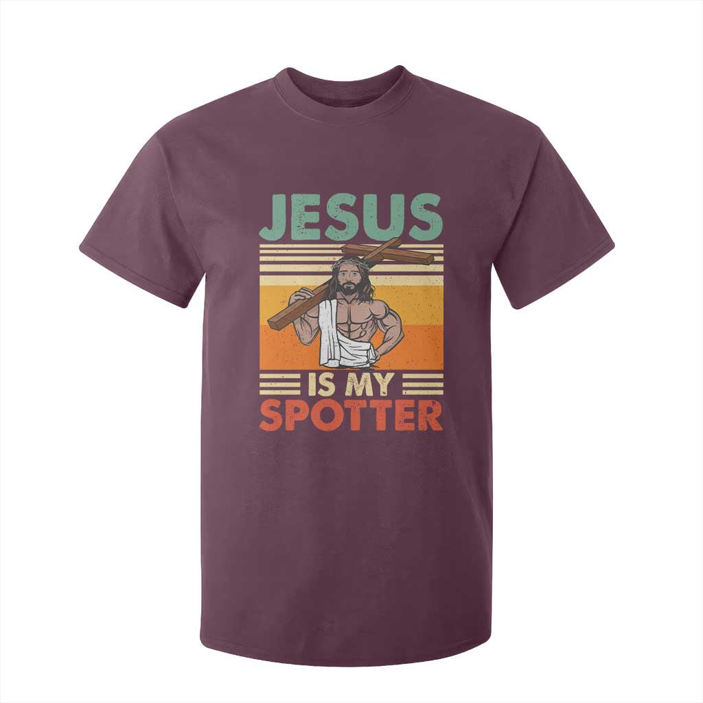 Jesus Is My Spotter T Shirt For Kid Funny Gym Christian Fitness TS02 Maroon Print Your Wear