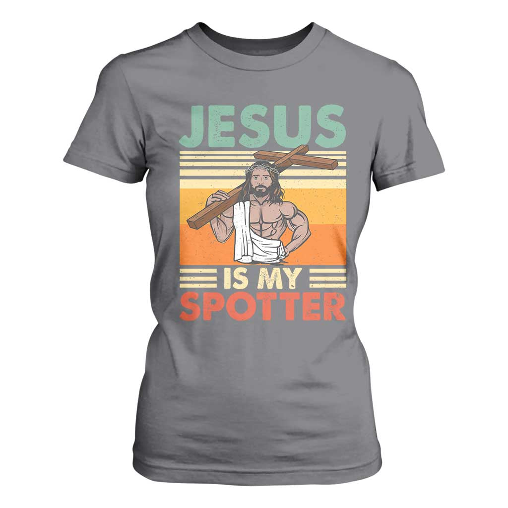 Jesus Is My Spotter T Shirt For Women Funny Gym Christian Fitness TS02 Charcoal Print Your Wear