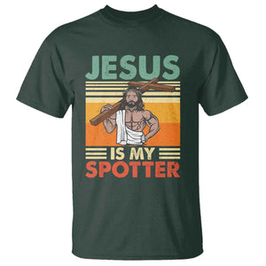 Jesus Is My Spotter T Shirt Funny Gym Christian Fitness TS02 Dark Forest Green Print Your Wear