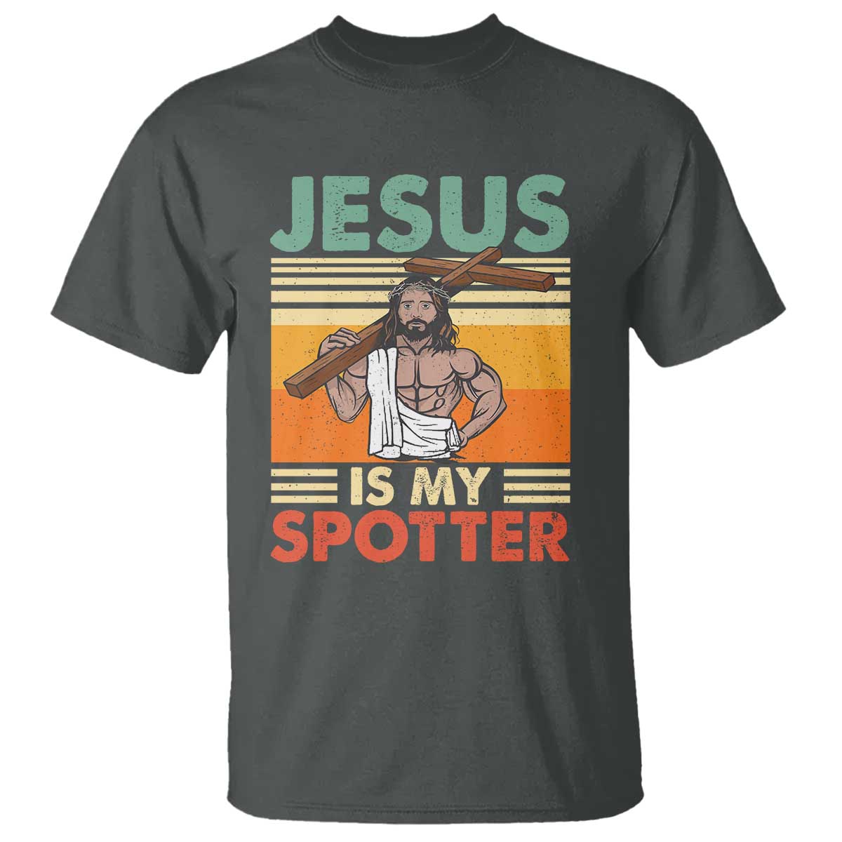 Jesus Is My Spotter T Shirt Funny Gym Christian Fitness TS02 Dark Heather Print Your Wear