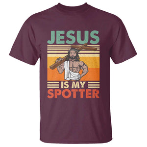 Jesus Is My Spotter T Shirt Funny Gym Christian Fitness TS02 Maroon Print Your Wear